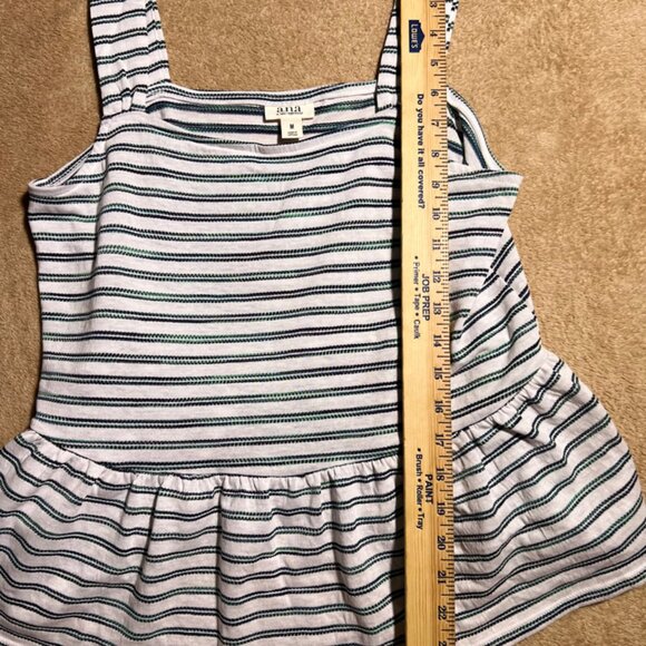 A.N.A A New Approach Women Medium White Blue Green Ruffle Stripe‎ Tank Top (D) - Picture 6 of 9